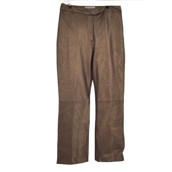 Saks Fifth Avenue Folio Flat Front Straight Leg Lined Leather Pant Size 6 Copper - Picture 1 of 10